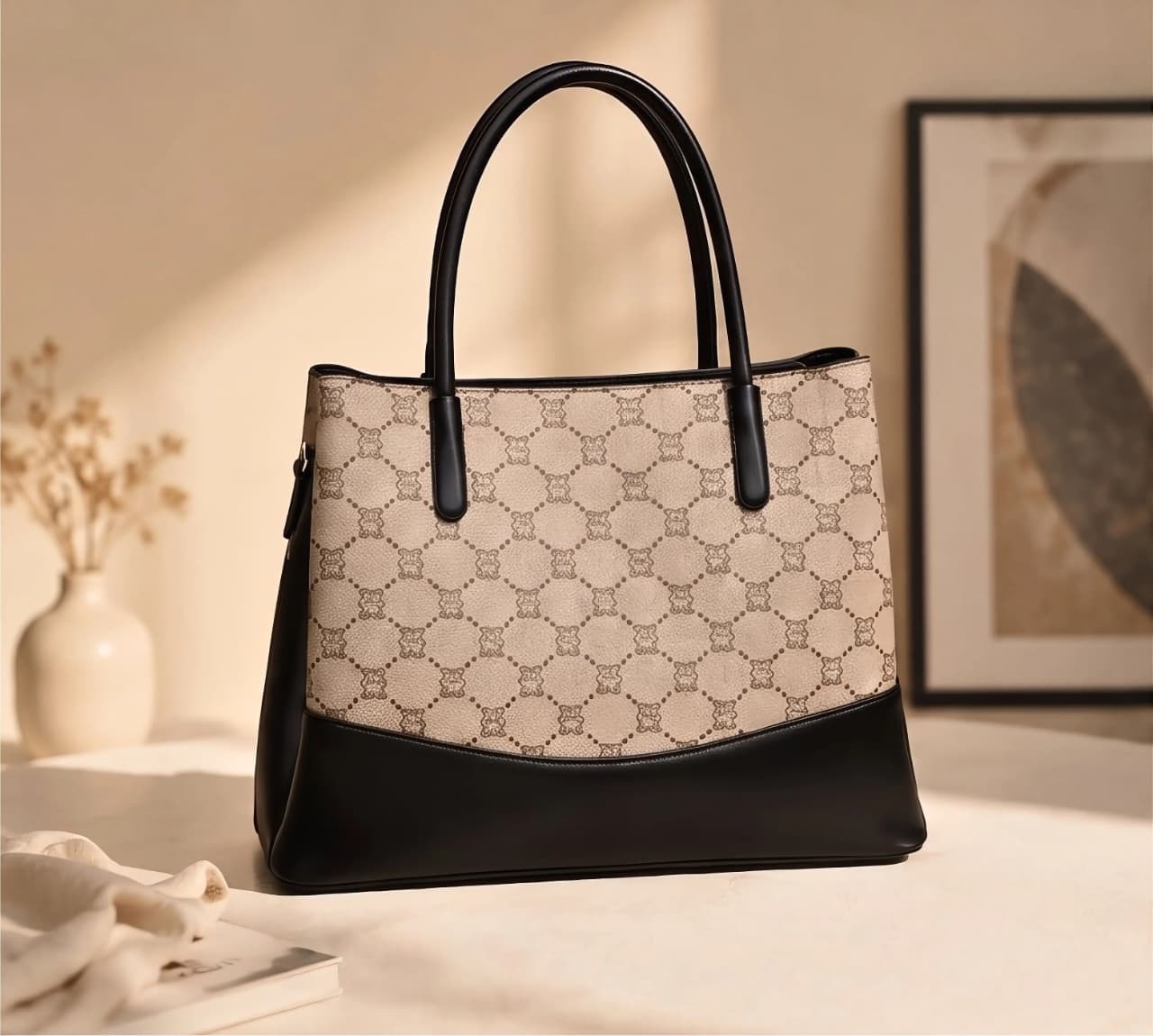The spacious two-tone tote designed
