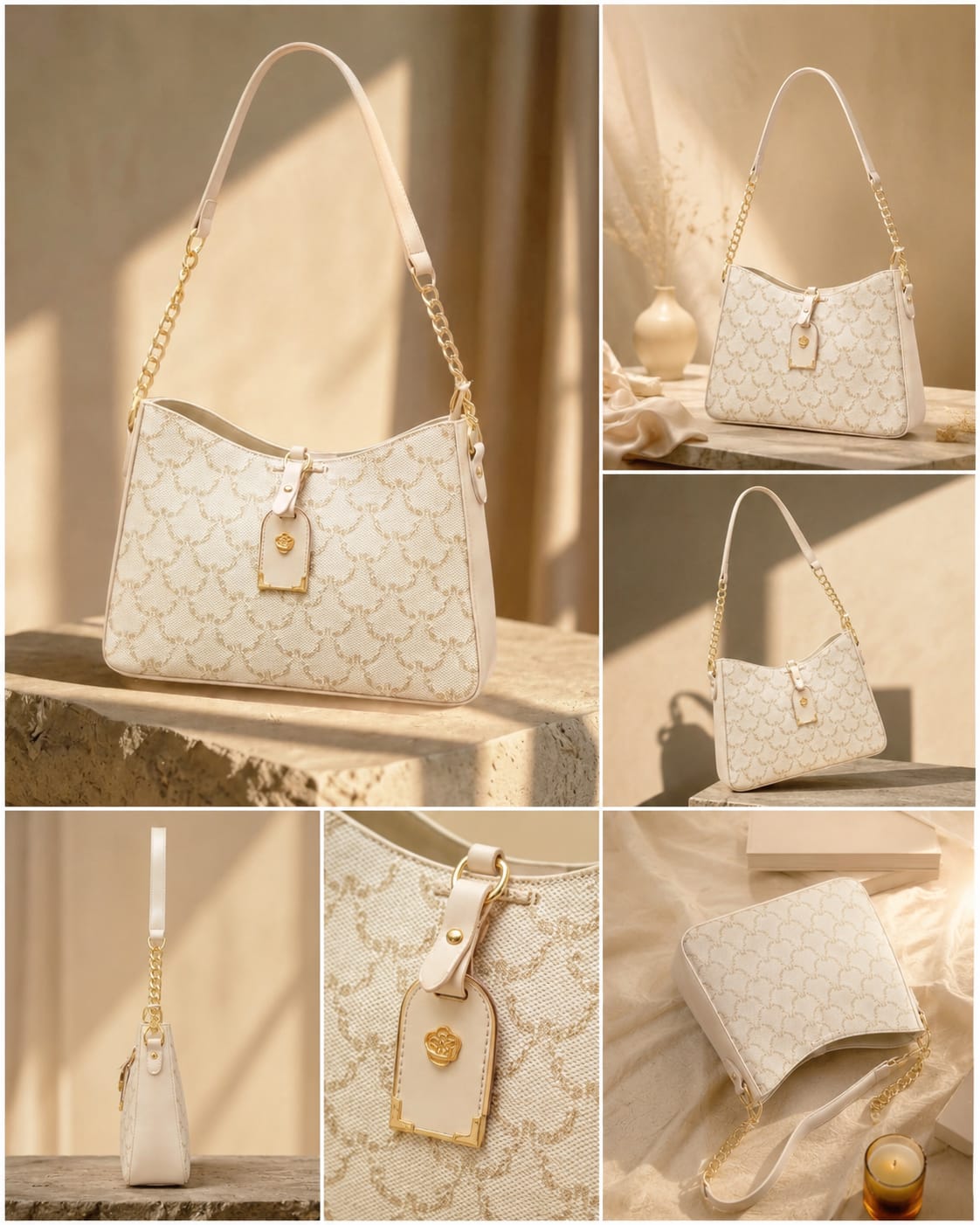 Classic Cream shiny Chain Shoulder Bag