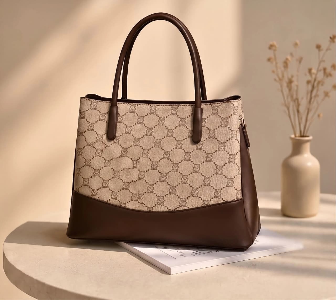 The spacious two-tone tote designed