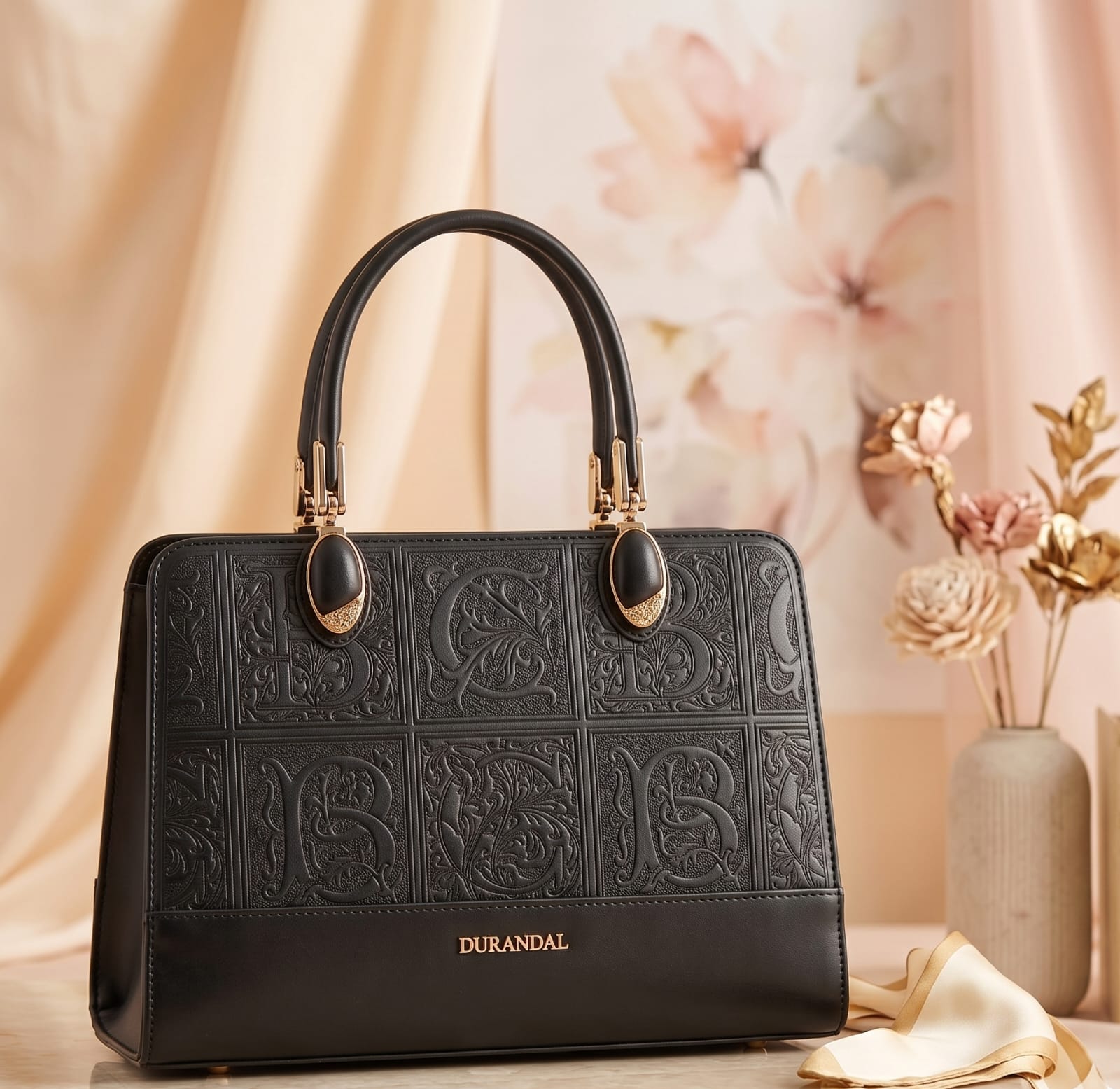 Durandal Embossed Floral Tote Handbag