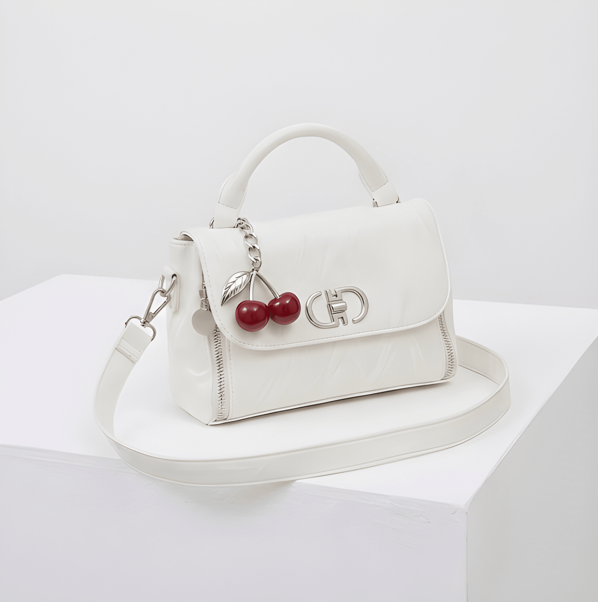 The Cherry Charm: Wrinkled Texture Handbag