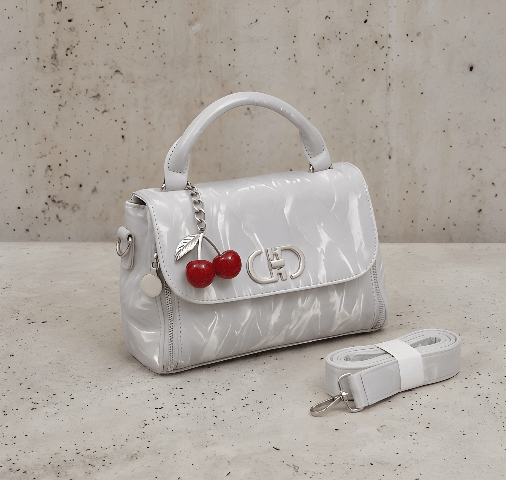 The Cherry Charm: Wrinkled Texture Handbag